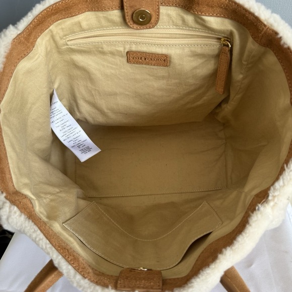 MARK & GRAHAM SIERRA SHEARLING AND SUEDE  TOTE SHOULDER BAG PURSE BROWN CREAM